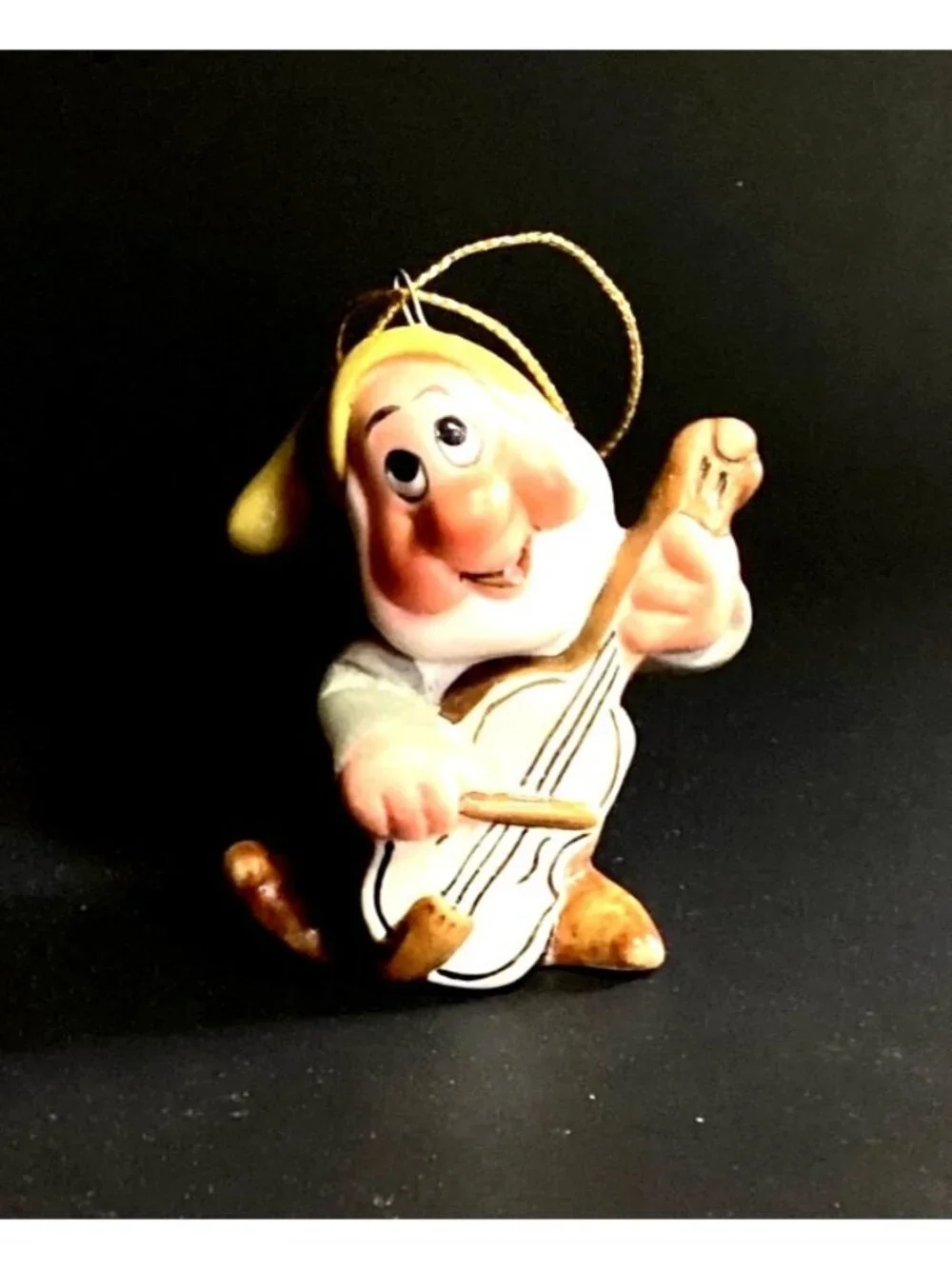 Vintage Schmid Disney Christmas Ornament Bashful of Seven Dwarves Playing Bass